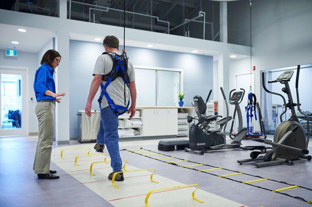 Man practicing balance therapy exercises