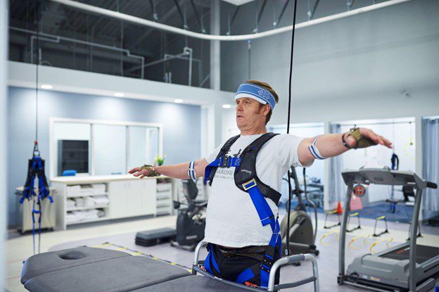 Man practicing balance therapy exercises