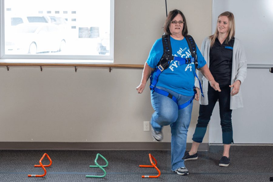 balance test with side stepping over obstacles